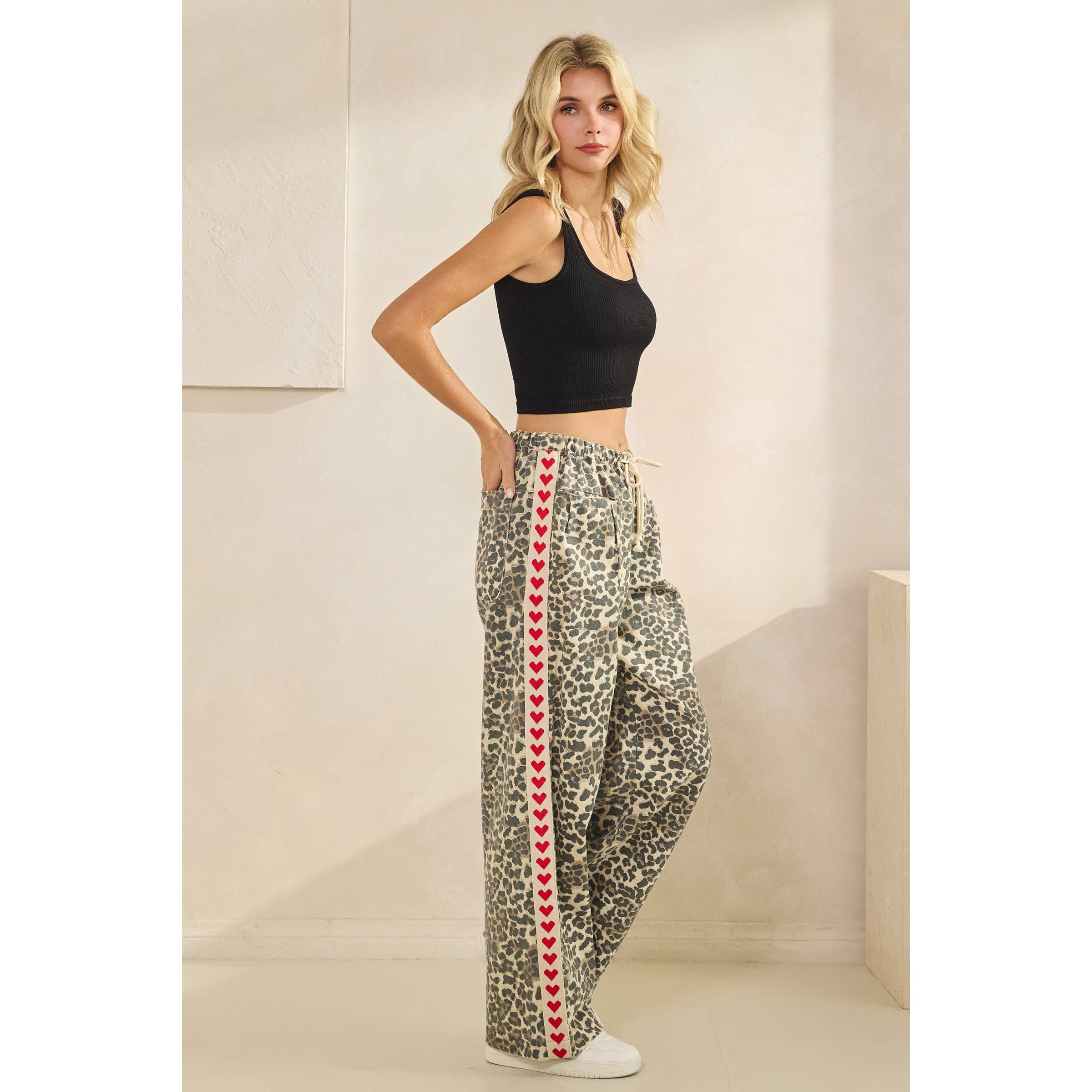 Leopard Printed Striped Wide Legged Pants - BFF Here