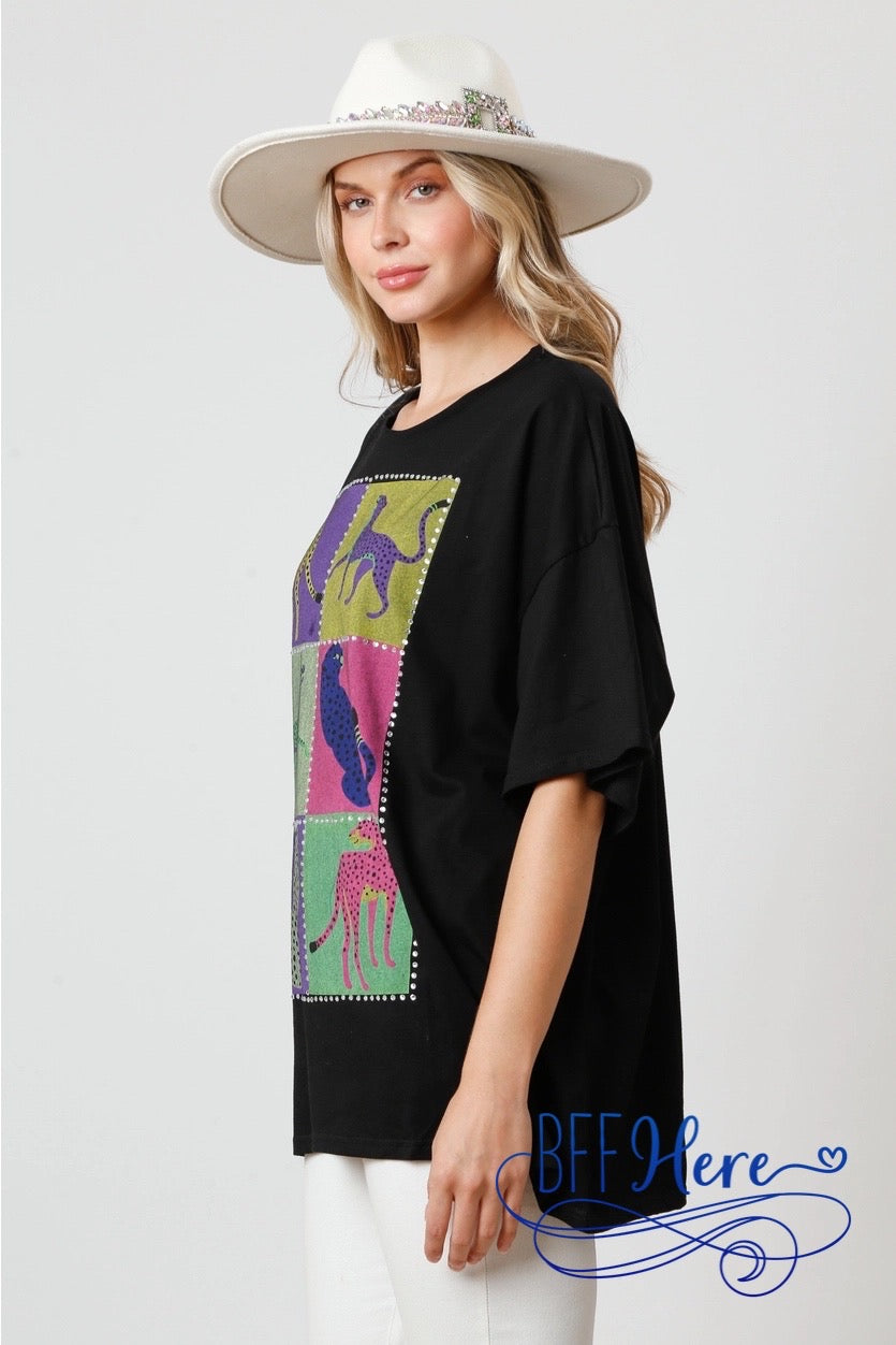 Wild & Stylish: Color Block Cheetah Tee Choice of Color - BFF Here