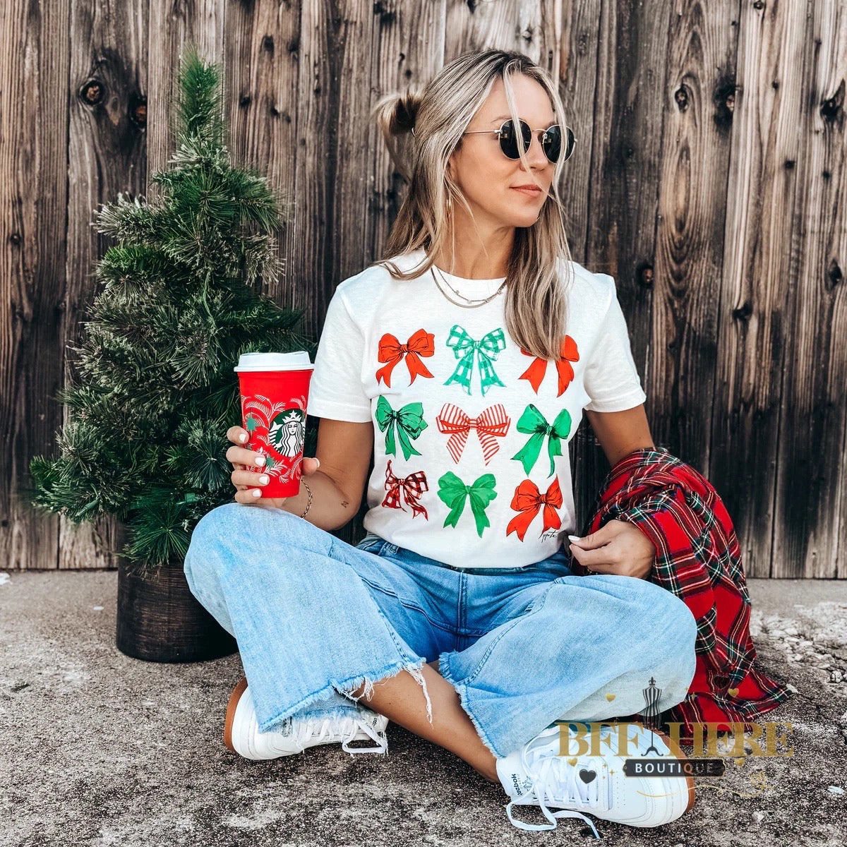 Festive Holiday Bow Tee / Adult - BFF Here