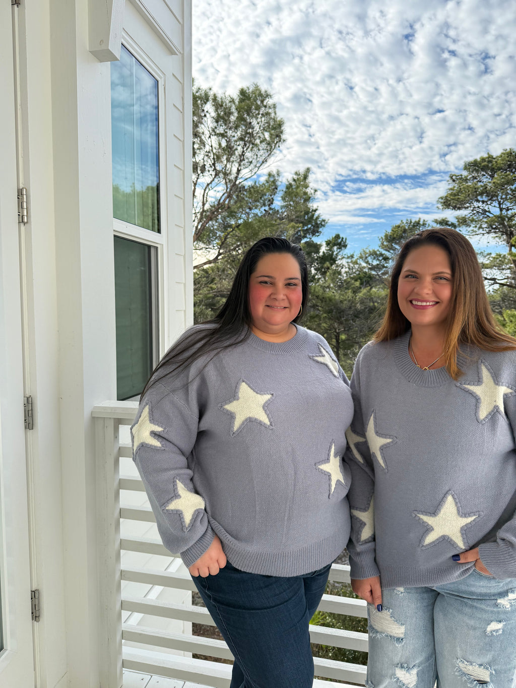 Crew Neck Sweater with Bold Star Print by Sew In Love (Ships 2-3 weeks) - BFF Here