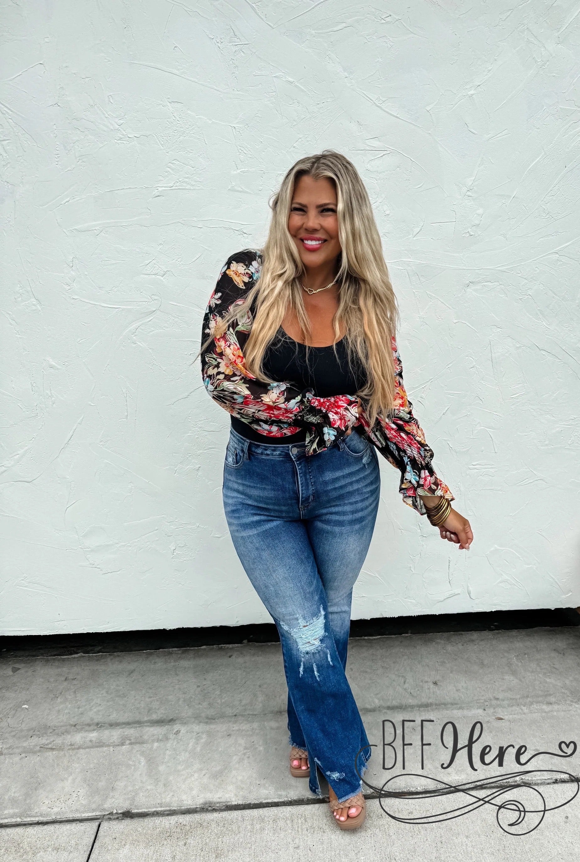 PREORDER: Petals & Poise: Floral Sleeve Bodysuit by Blakeley (Ships Middle of May) - BFF Here