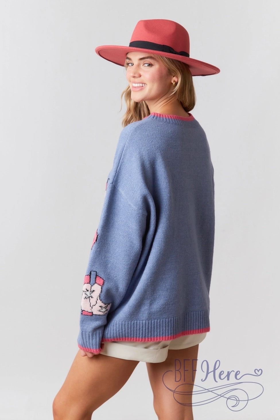 Frontier Flair: Sweater with Iconic Cowboy Hat & Boots Design - BFF Here