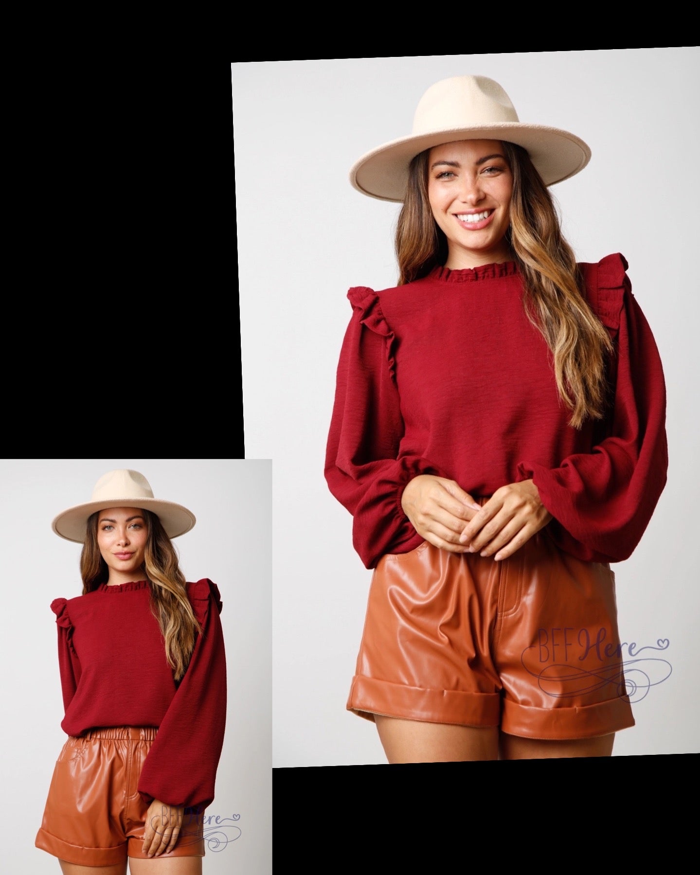 Elegant Woven Mock Neck Blouse with Ruffled Details: A Chic Statement Piece - BFF Here