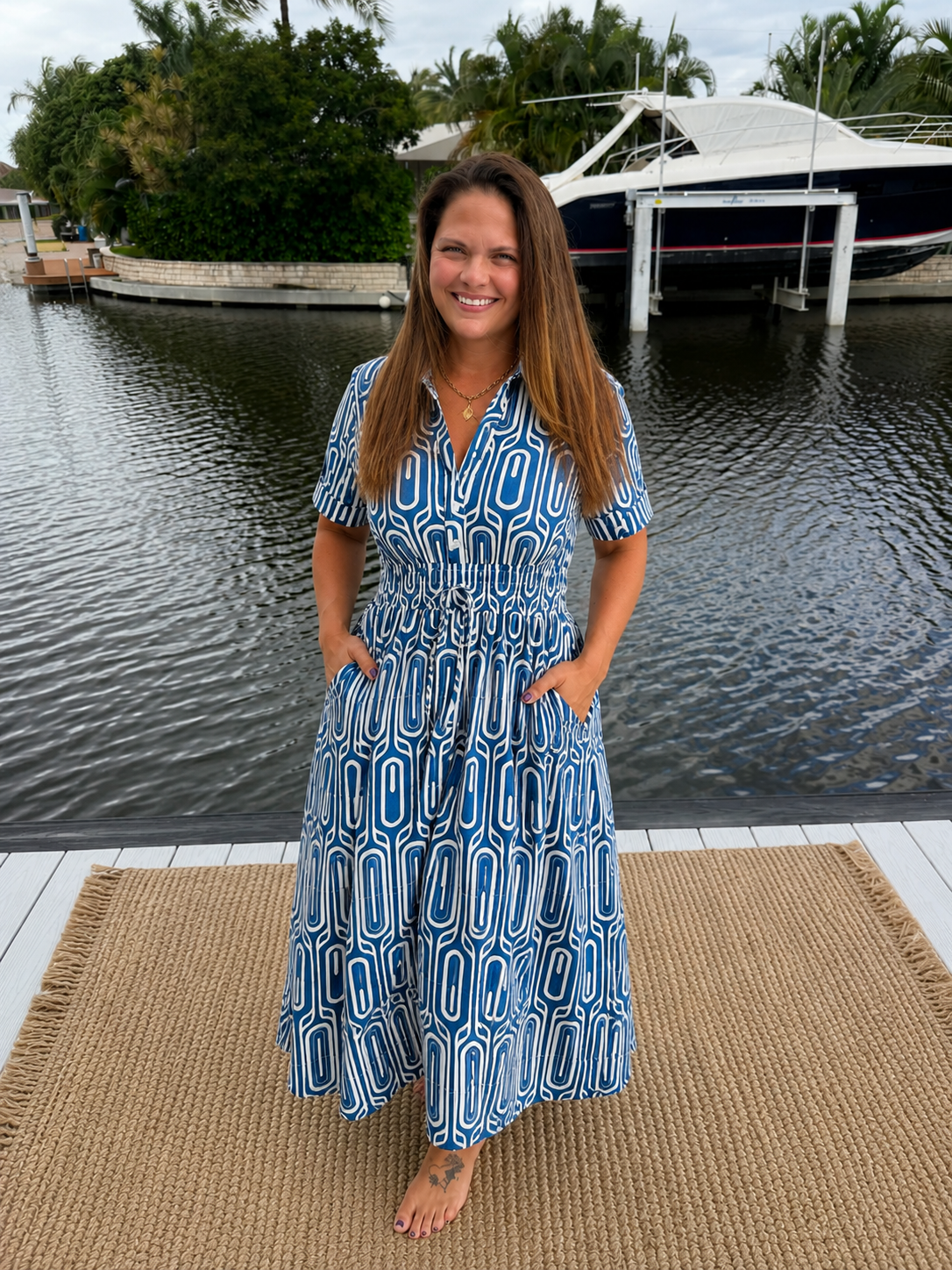 PREORDER: Blue Horizon Geometric Midi Dress (ETA: August