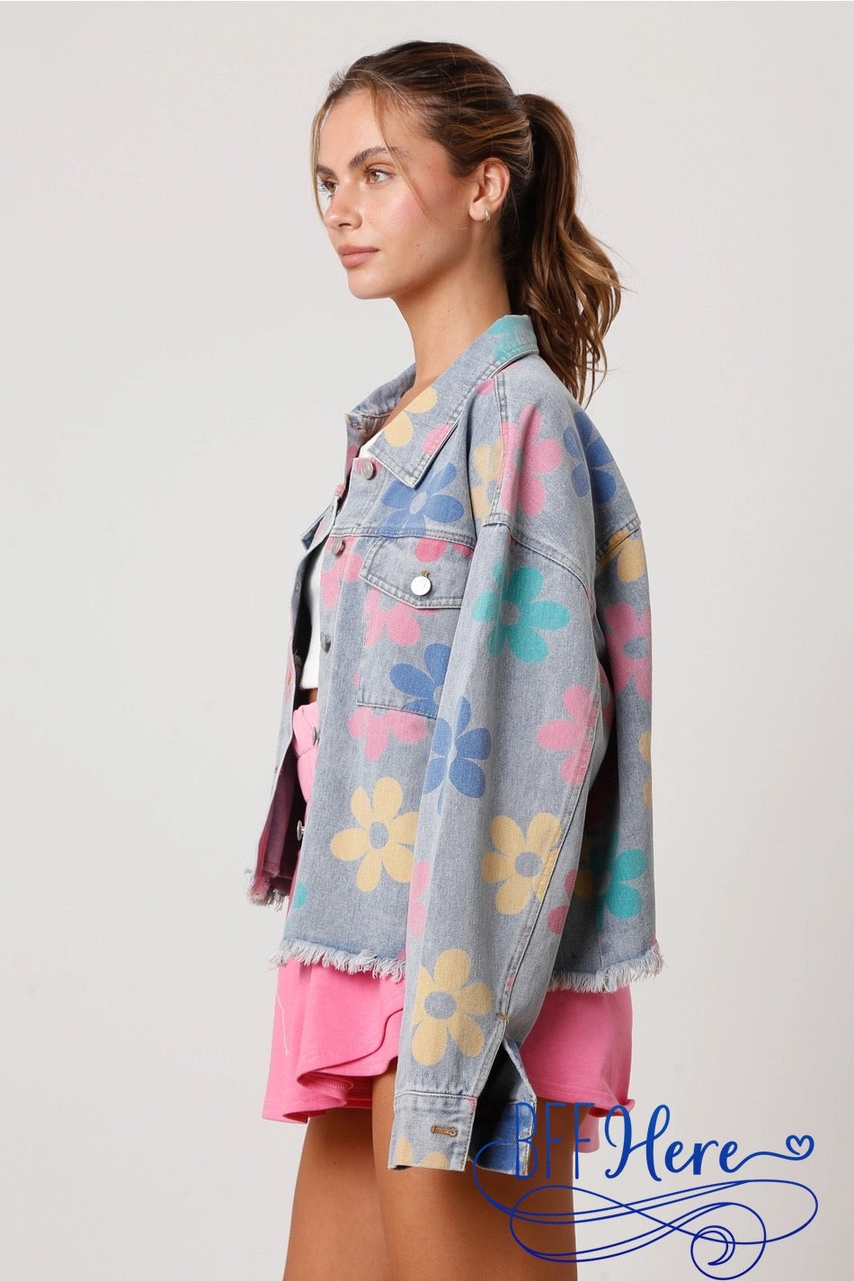 Blooming Style: Floral Print Denim Jacket - BFF Here