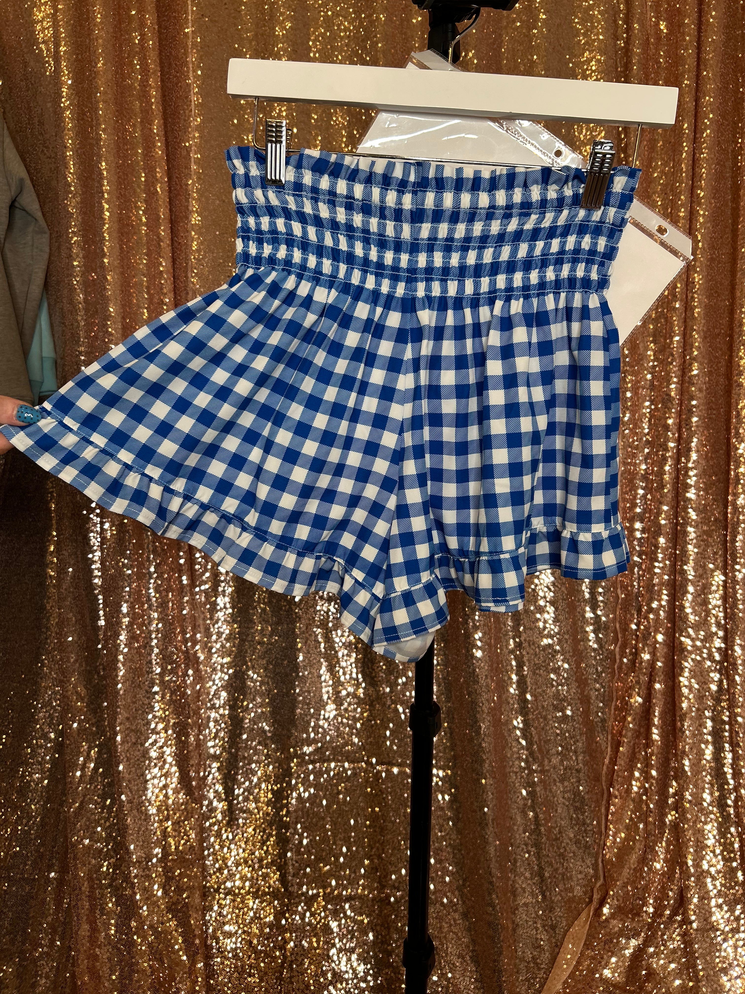 PREORDER: Sunny Strolls High Waisted Shorts by Jess Lea / Blue Gingham (Array) ETA: March