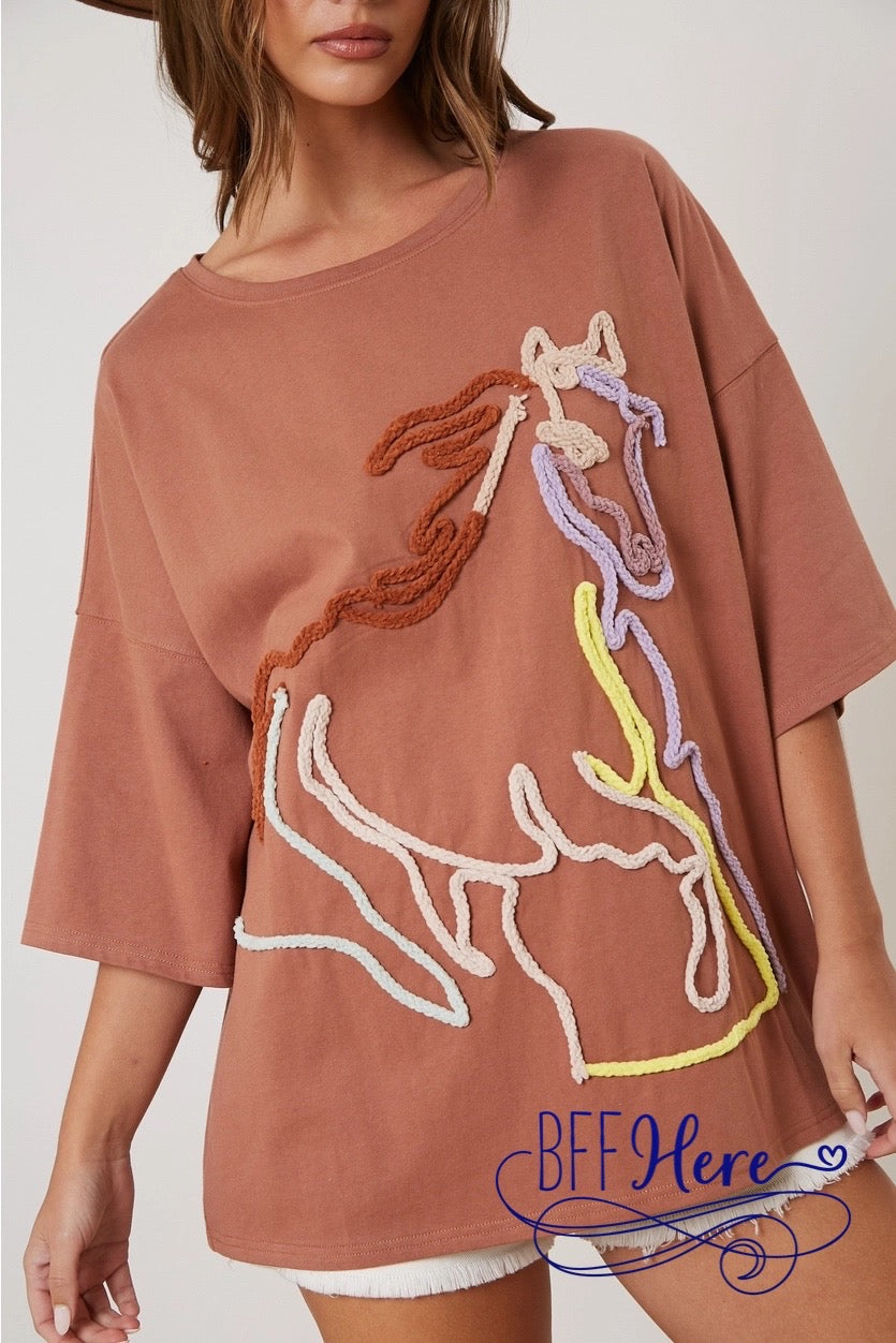 PREORDER: Galloping Grace: Embroidered Horse Tee (Ships End of January) - BFF Here