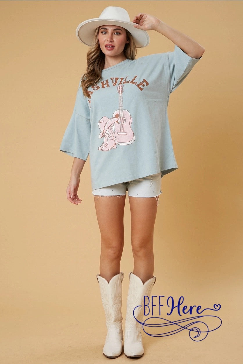 PREORDER: Music City Chic: Nashville Oversized Tee / Choice of Color (Ships Middle of March) - BFF Here