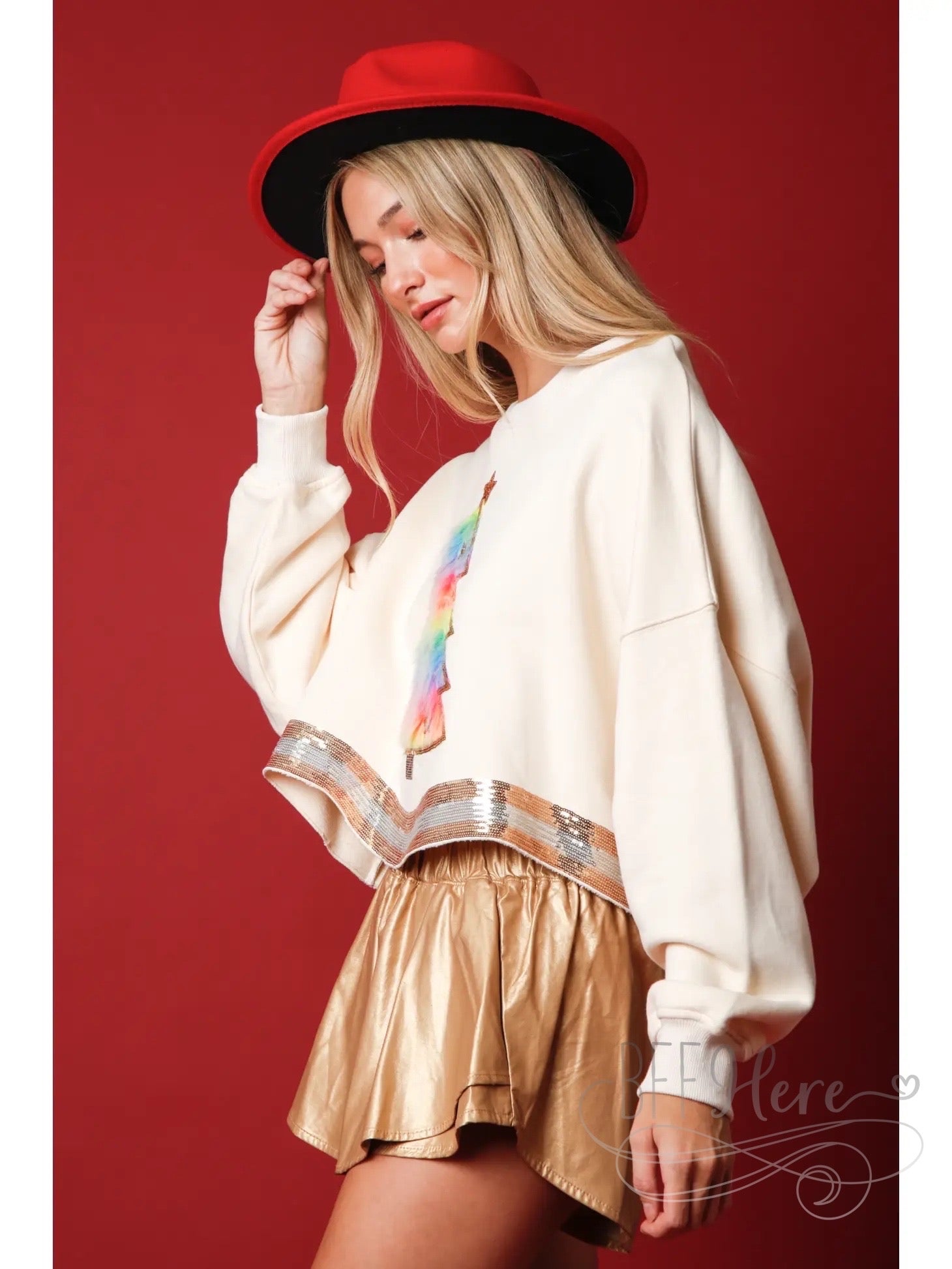 Shimmer & Cozy: Sequin-Trimmed Christmas Tree Faux Fur Sweatshirt - BFF Here