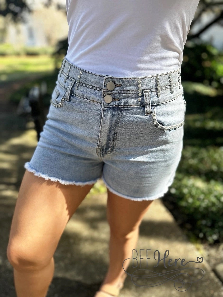 Vintage Charmer: Distressed Denim Shorts - BFF Here