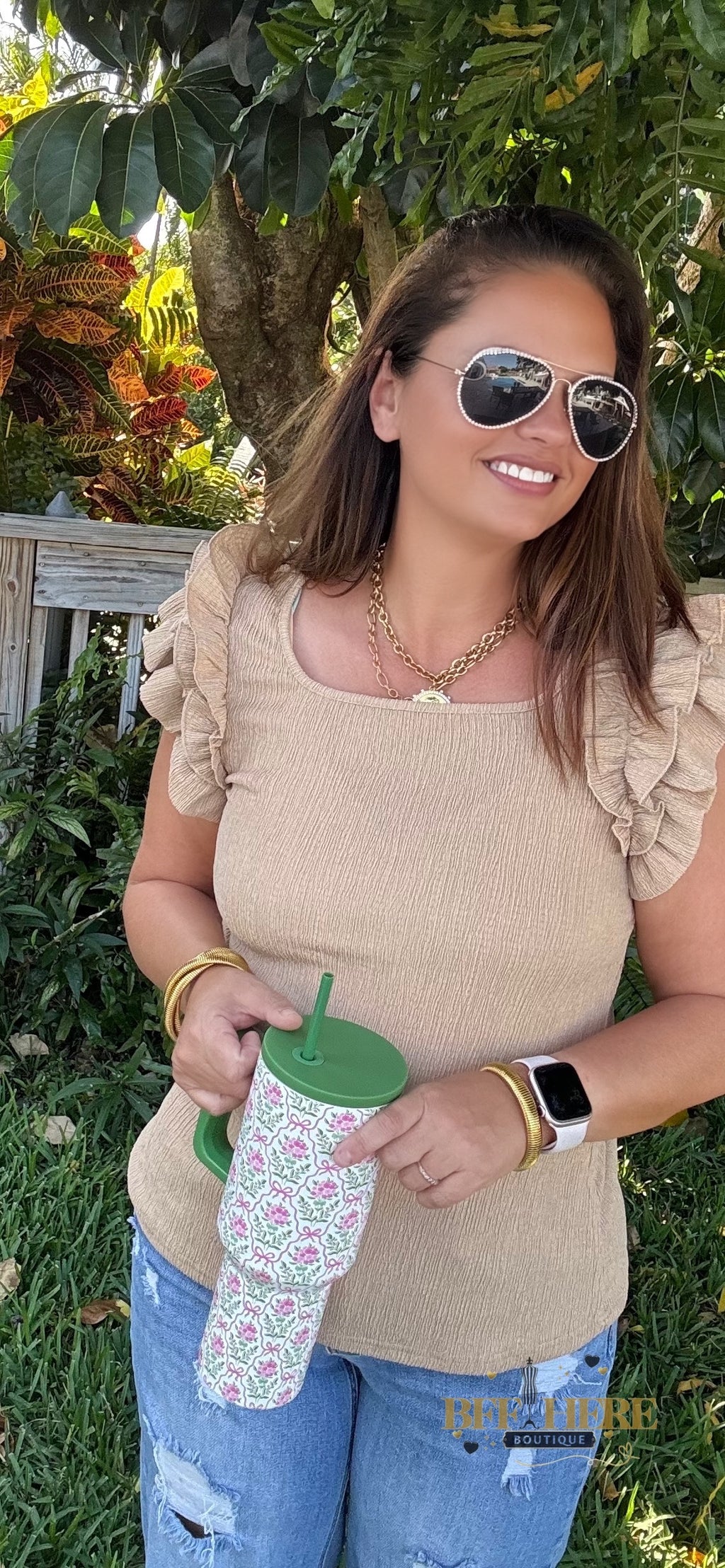 Ruffle Charm Textured Top - BFF Here