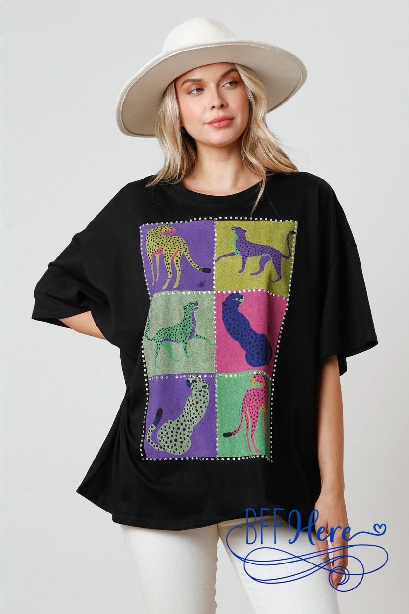 Wild & Stylish: Color Block Cheetah Tee Choice of Color - BFF Here