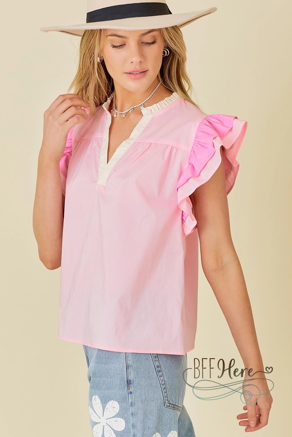 Chic in Pink Ruffle Blouse - BFF Here