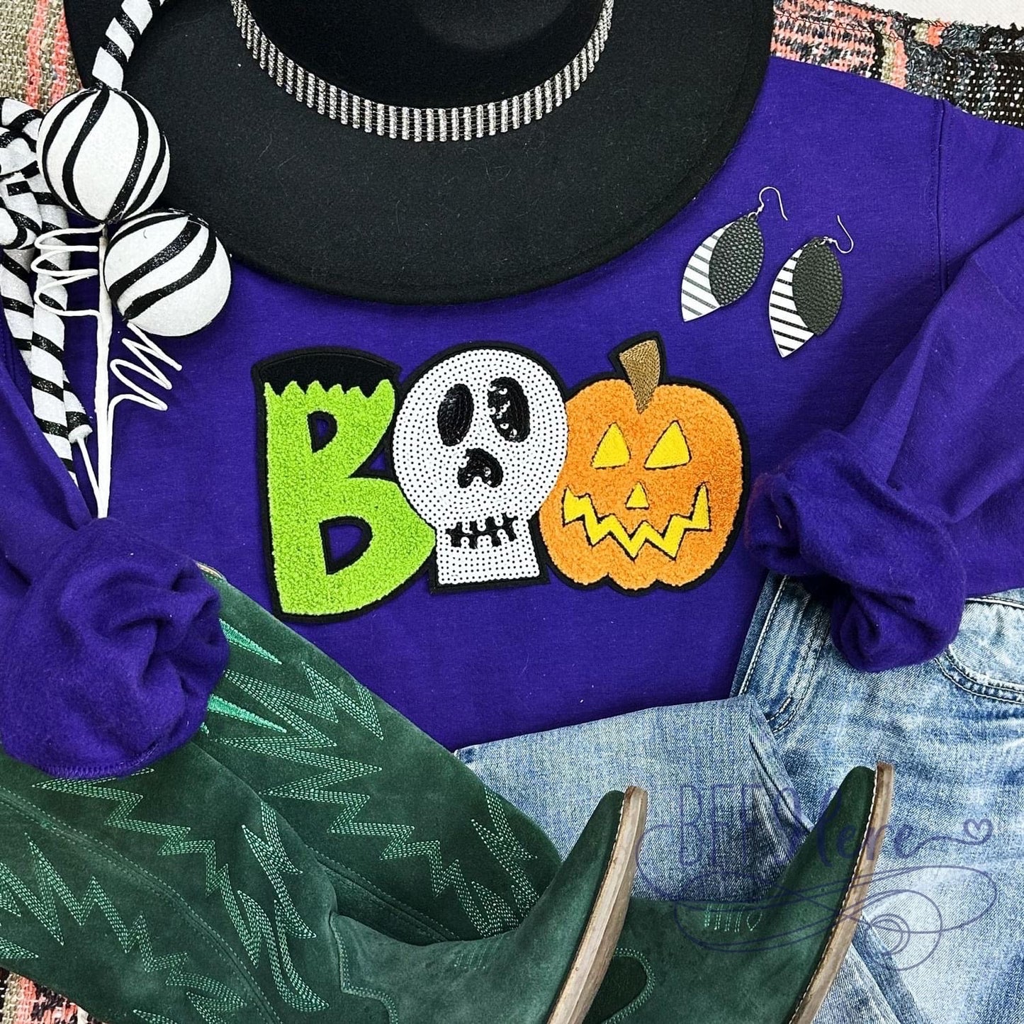 Hauntingly Cozy: Chenille 'Boo' Skeleton Crewneck - BFF Here