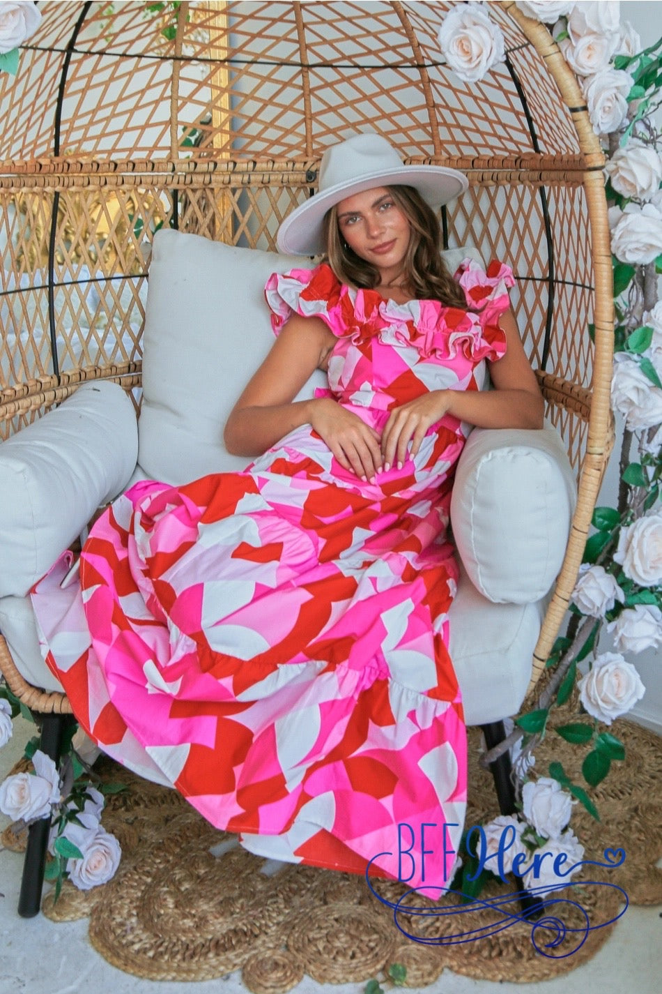 PREORDER: Geometric Grace: Ruffled Geo Print Maxi Dress (Ships End of January) - BFF Here