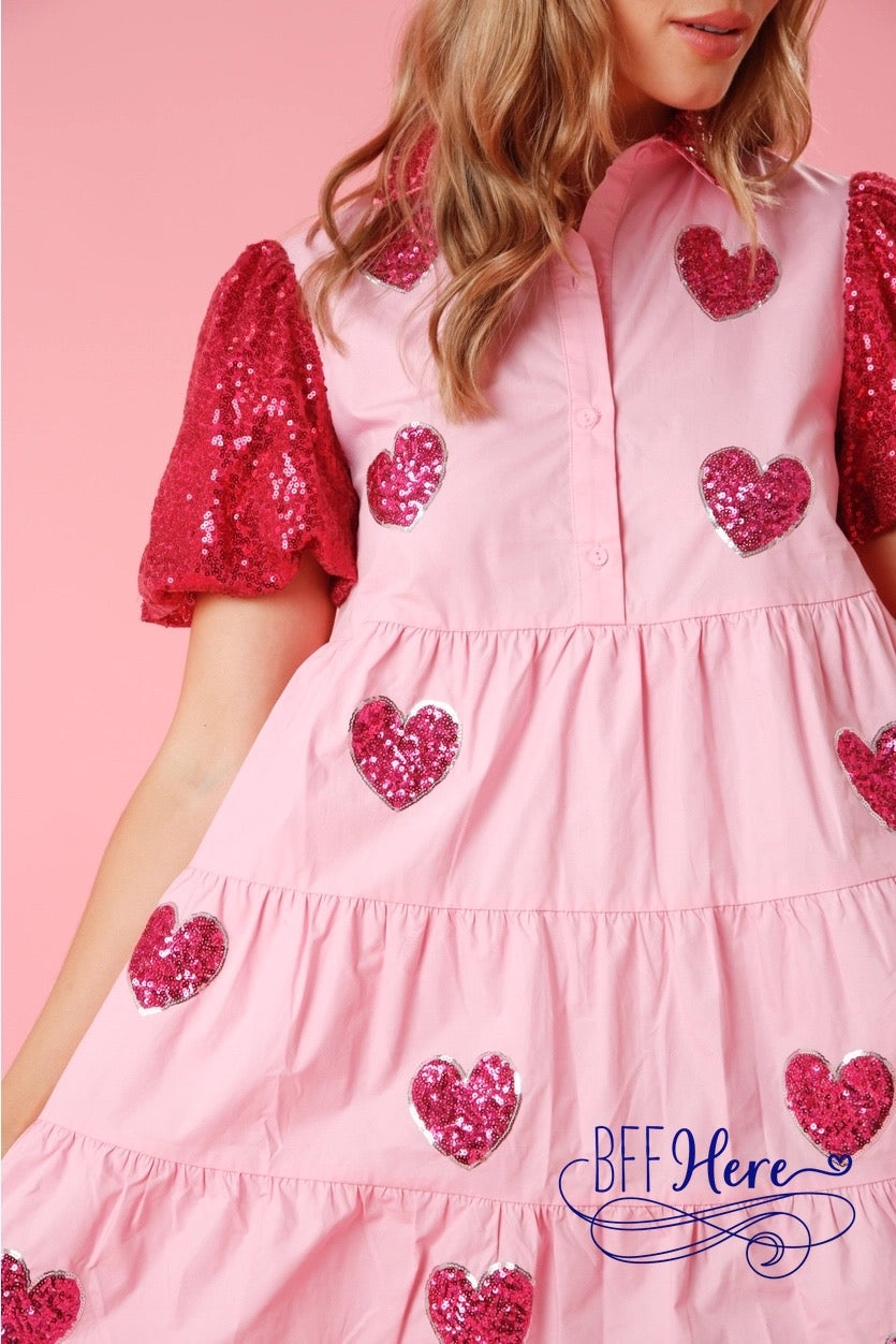 Glittering Love: Sequin Hearts Tiered Mini Dress - BFF Here