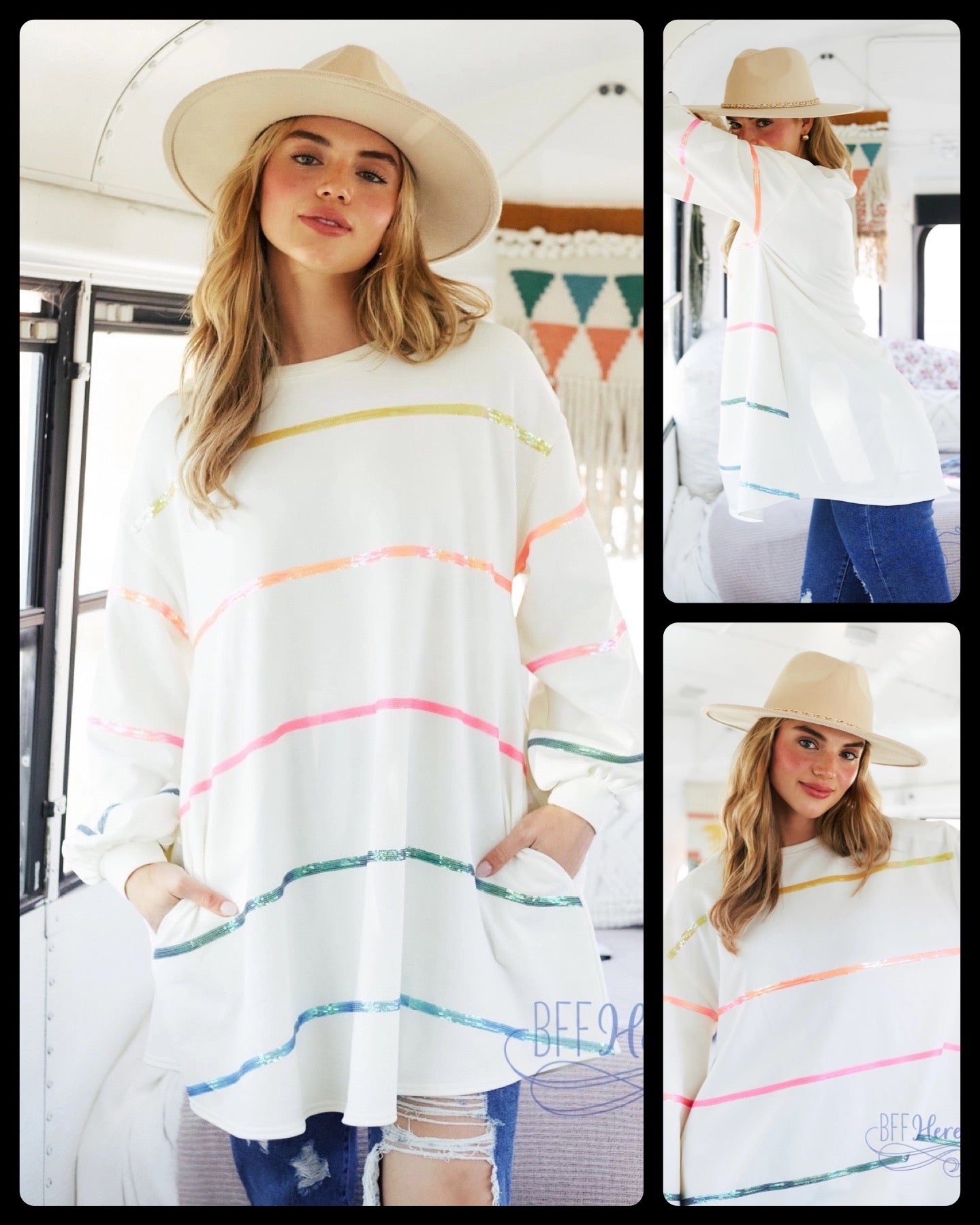 Colorful Allure: Rainbow Sequin Stripe Top for Vibrant Style - BFF Here