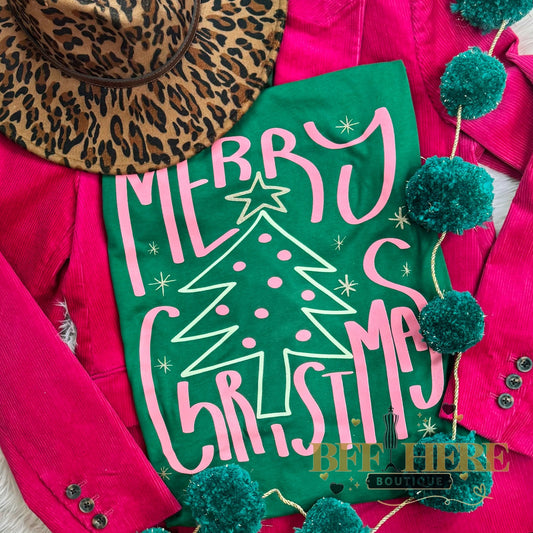 Whimsical Merry Christmas Tree Tee