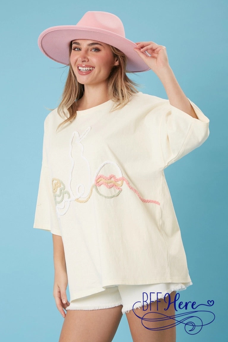 PREORDER: Bunny Whimsy: Easter Yarn-Embroidered Tee (Ships End of January) - BFF Here