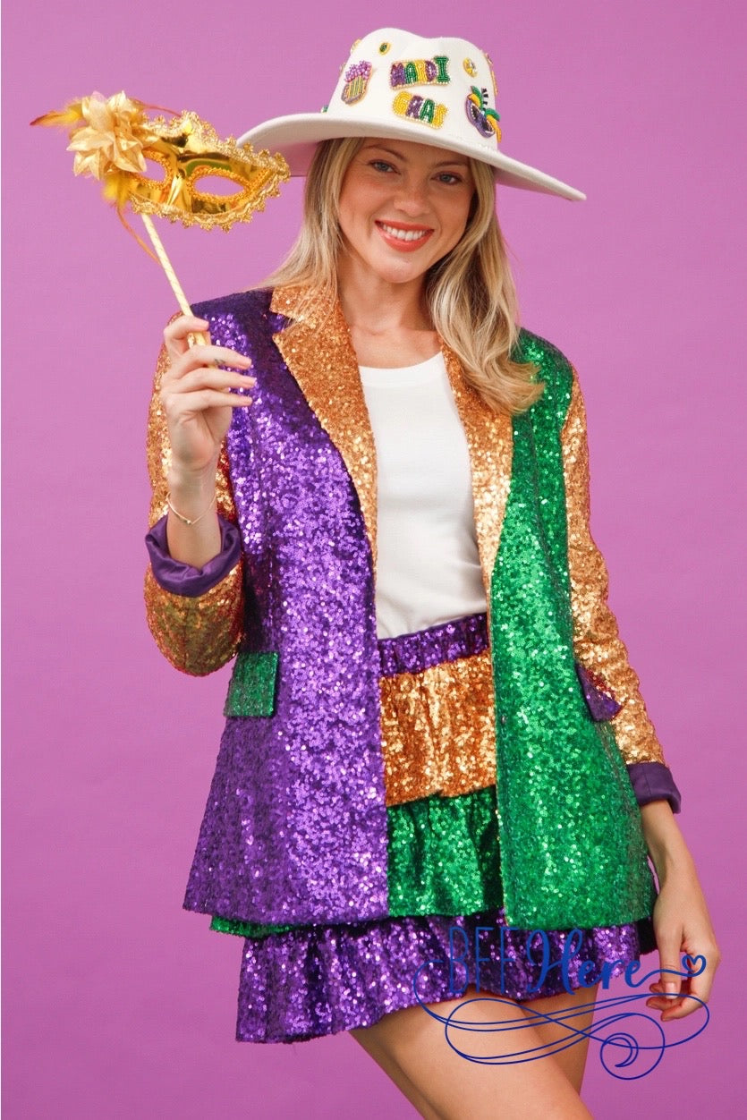 Masquerade Magic: Mardi Gras Sequin Blazer - BFF Here