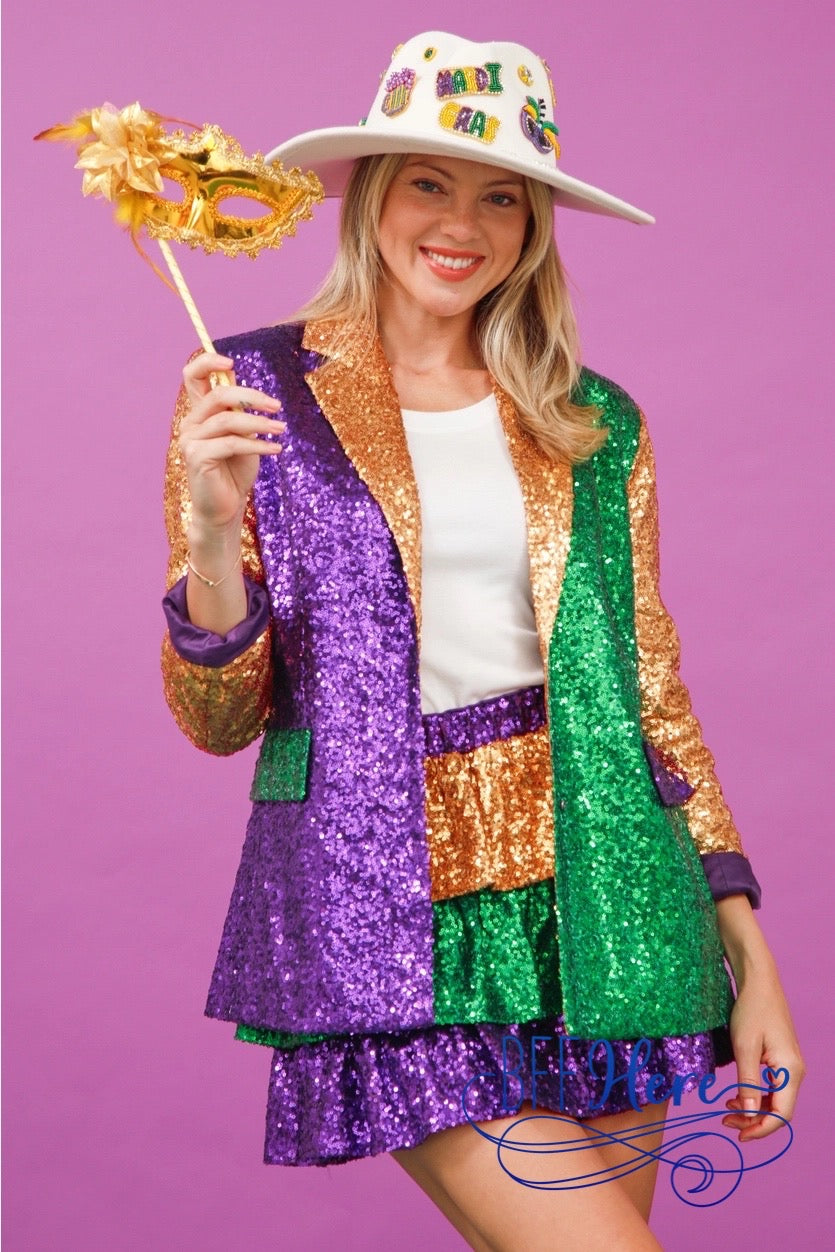 Masquerade Magic: Mardi Gras Sequin Blazer - BFF Here