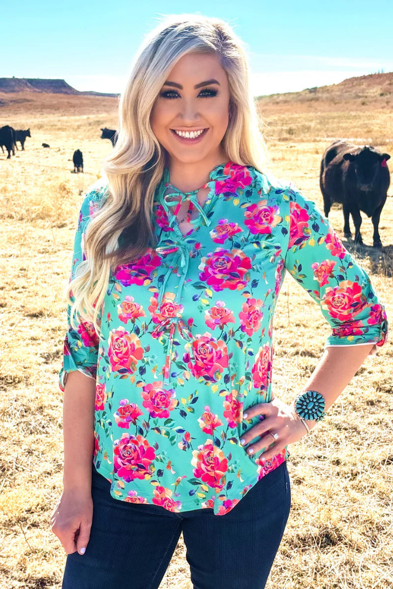 Turquoise Rosewater Bow Top by Sterling Kreek - BFF Here