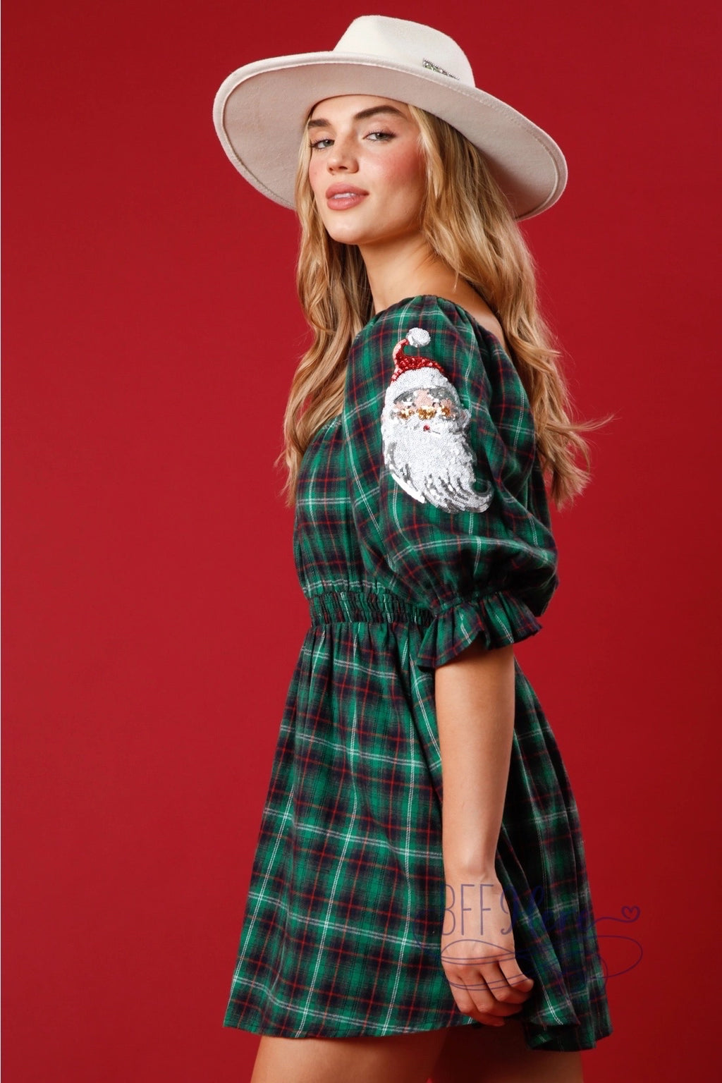 PREORDER: Jingle All the Way: The Sequin Santa Plaid Mini Dress (Ships End of October) - BFF Here