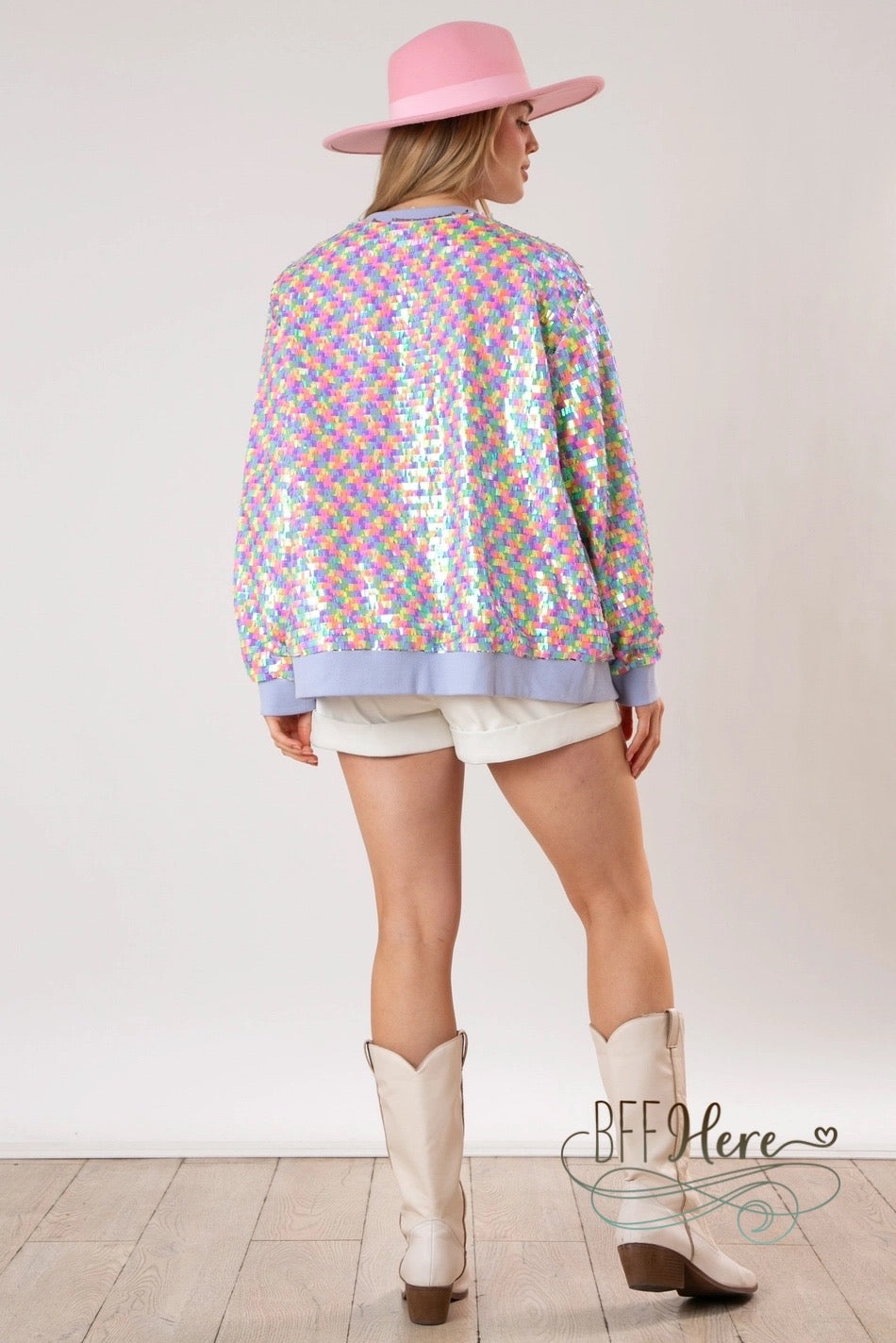 Pastel Prism Sequin Bomber Jacket - BFF Here