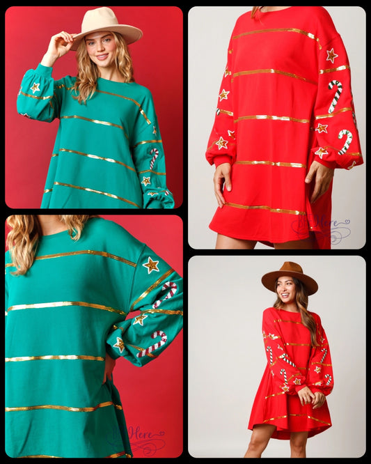 Sparkle and Shine: The Christmas Sequin Stripe Sweatshirt Dress / Choice of Color - BFF Here