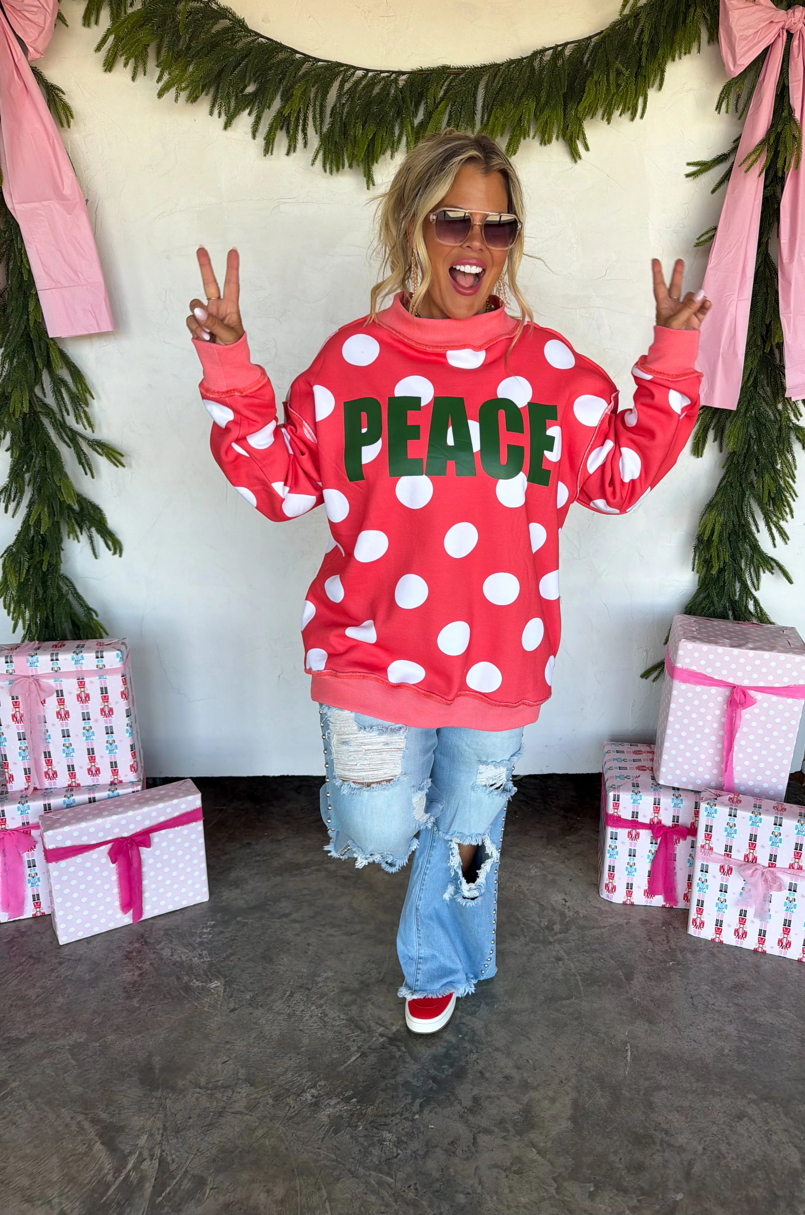 PREORDER: Peace & Polka Dot Mock Neck Pullover by Blakeley (ETA: October)