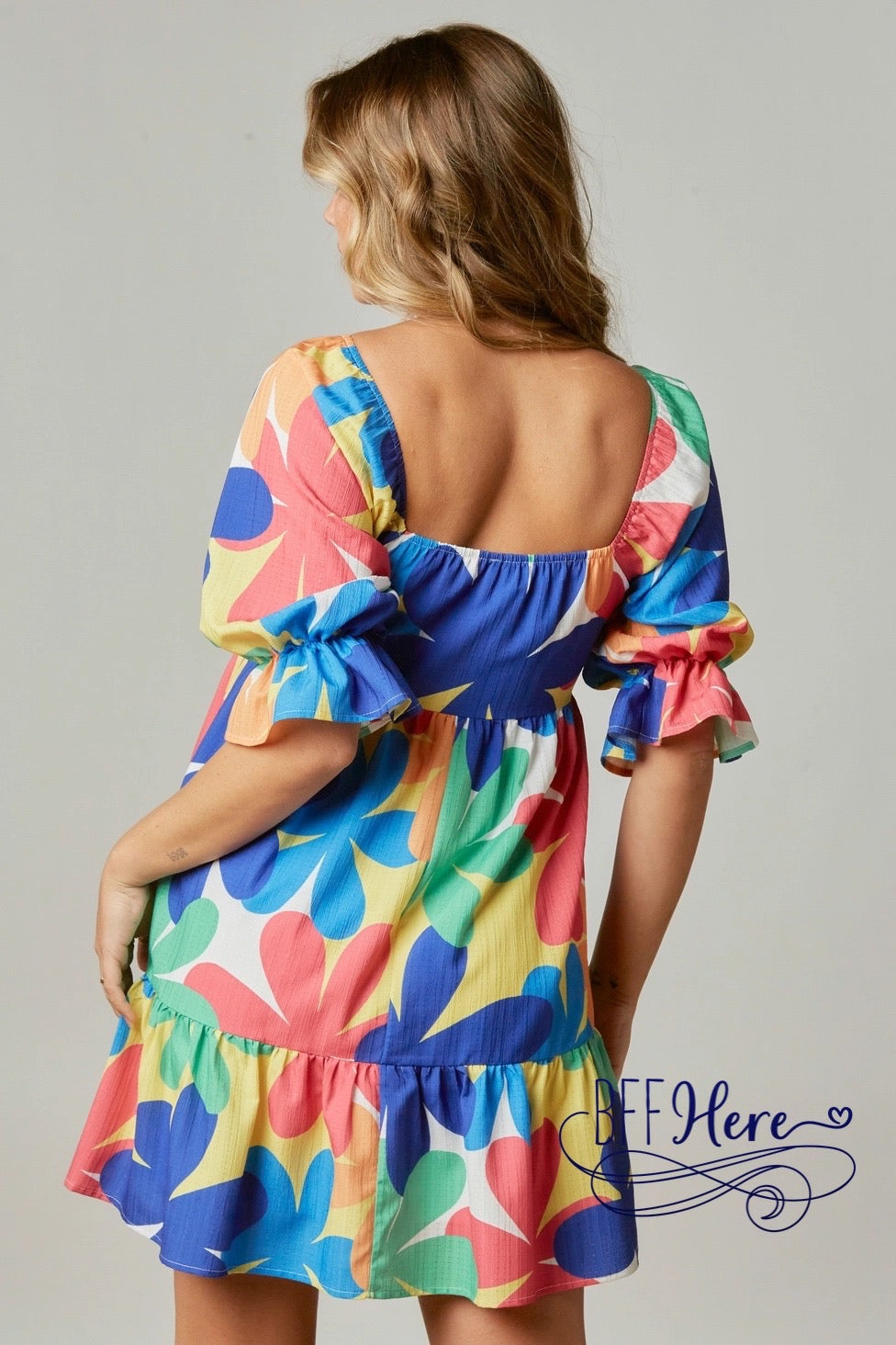 Blooming Spectrum: Multicolor Floral Print Mini Dress - BFF Here