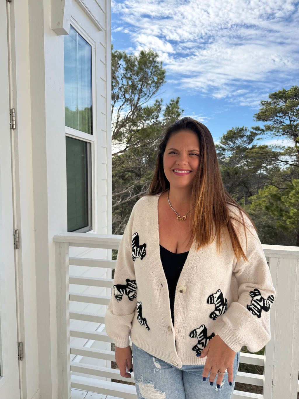 Button Front Cardigan with Zebra Patch by Sew In Love (Ships 2-3 weeks) - BFF Here