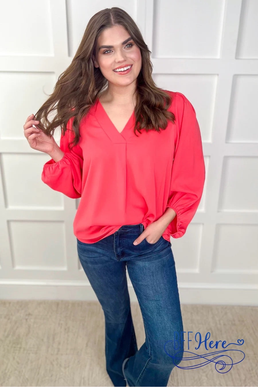 PREORDER-Jamie Balloon Sleeve Top / Coral (Ships Beginning of February) - BFF Here