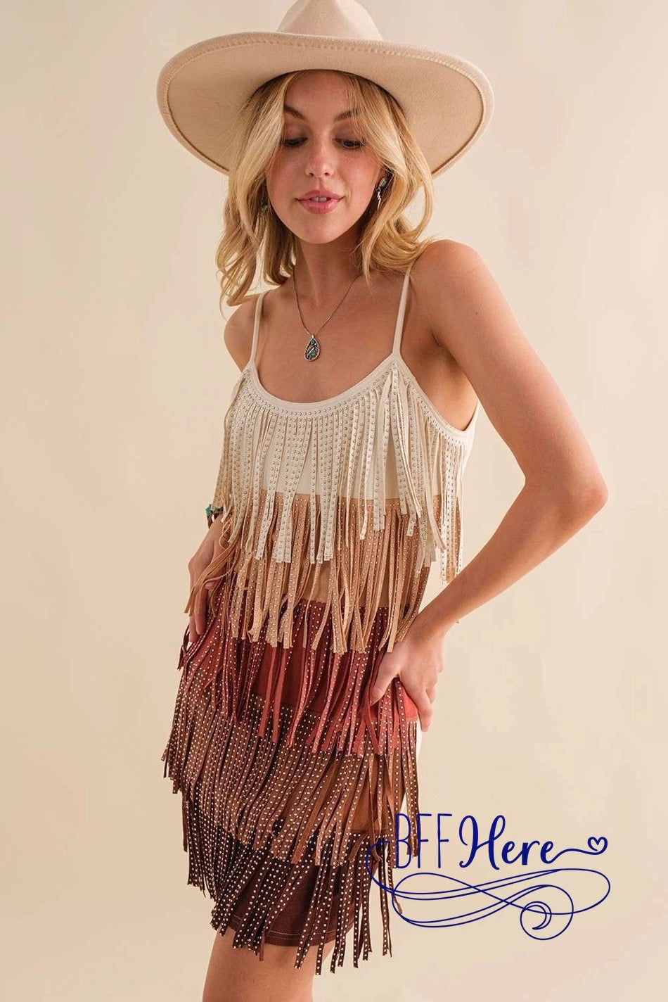 Wild West Chic: Fringe & Stud Color Block Dress - BFF Here