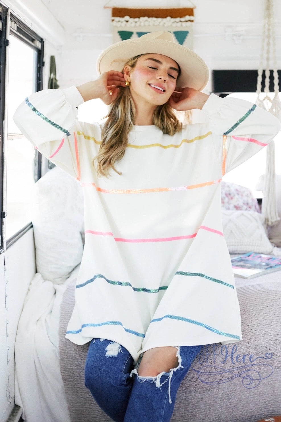 Colorful Allure: Rainbow Sequin Stripe Top for Vibrant Style - BFF Here