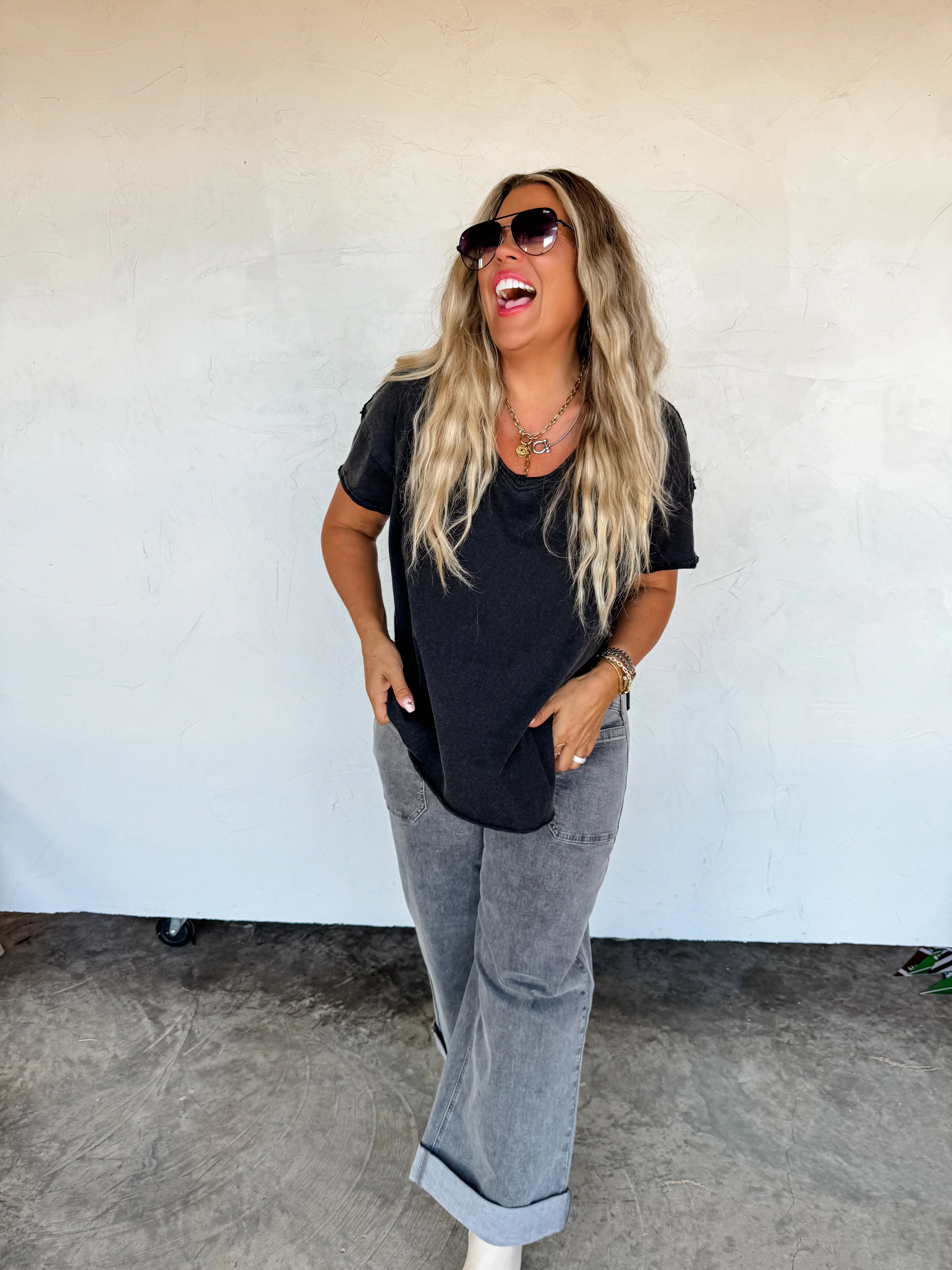 PREORDER: Joey V-Neck Washed Cotton Boyfriend Tee by Blakeley (ETA: Early December) - BFF Here