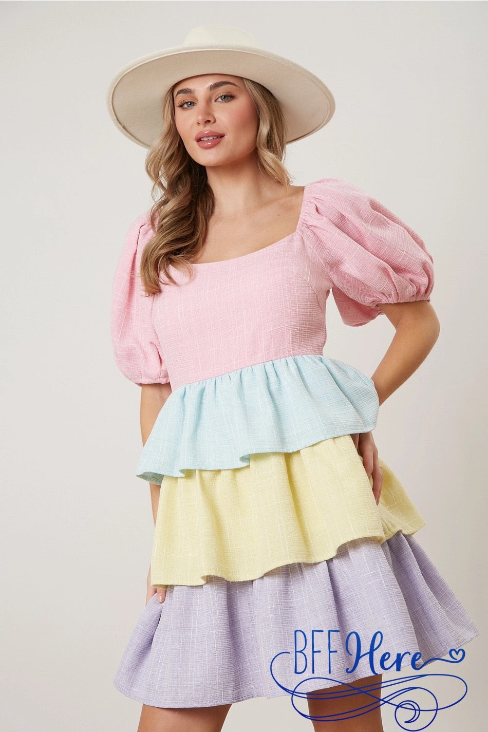 PREORDER: Soft Hues Symphony: Pastel Color Block Button Down Dress (Ships Middle of February) - BFF Here