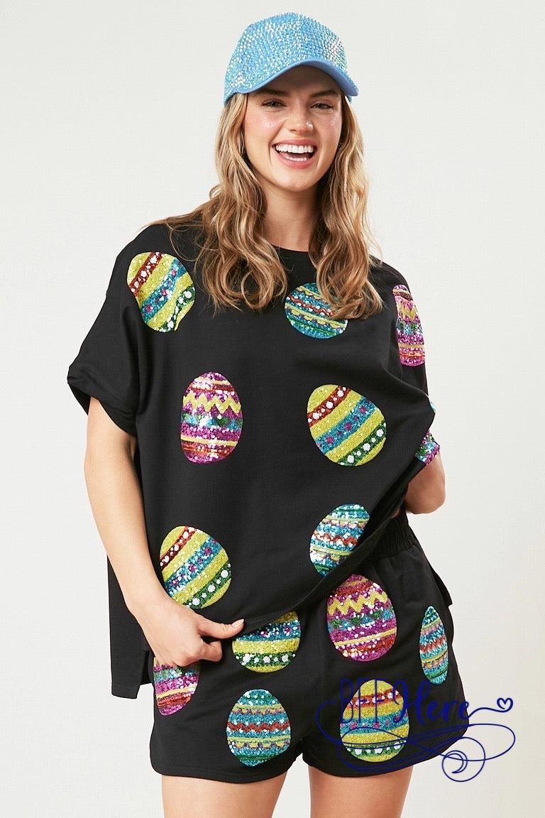 PREORDER: Hop into Style: Sequin Easter Egg Top (Ships End of February) - BFF Here