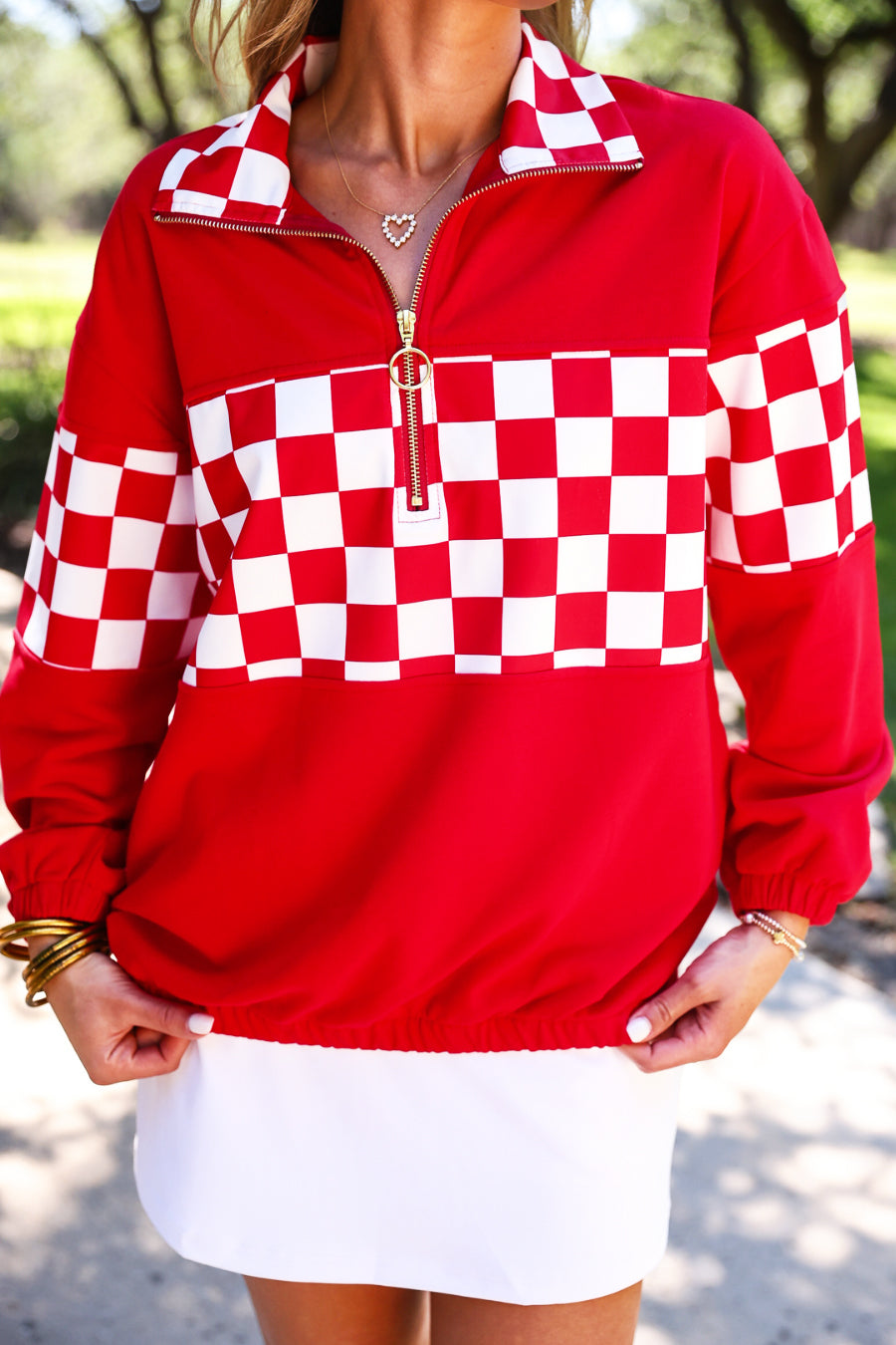 PREORDER: End Zone Checkered Pullover / Red by Jess Lea (ETA: July)