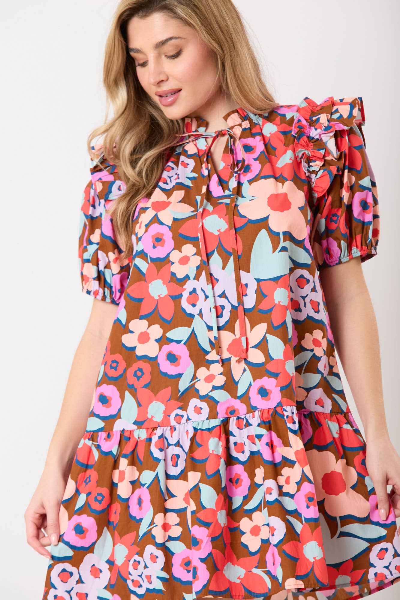 Summer Blossoms: Bold Floral Print Dress - BFF Here