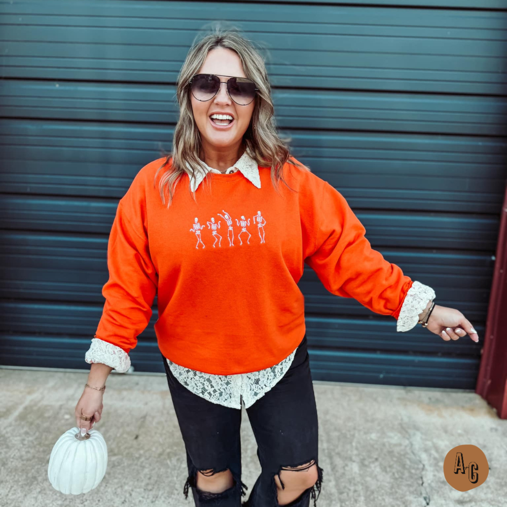 Boo-gie Down Skeleton Embroidered Sweatshirt - BFF Here