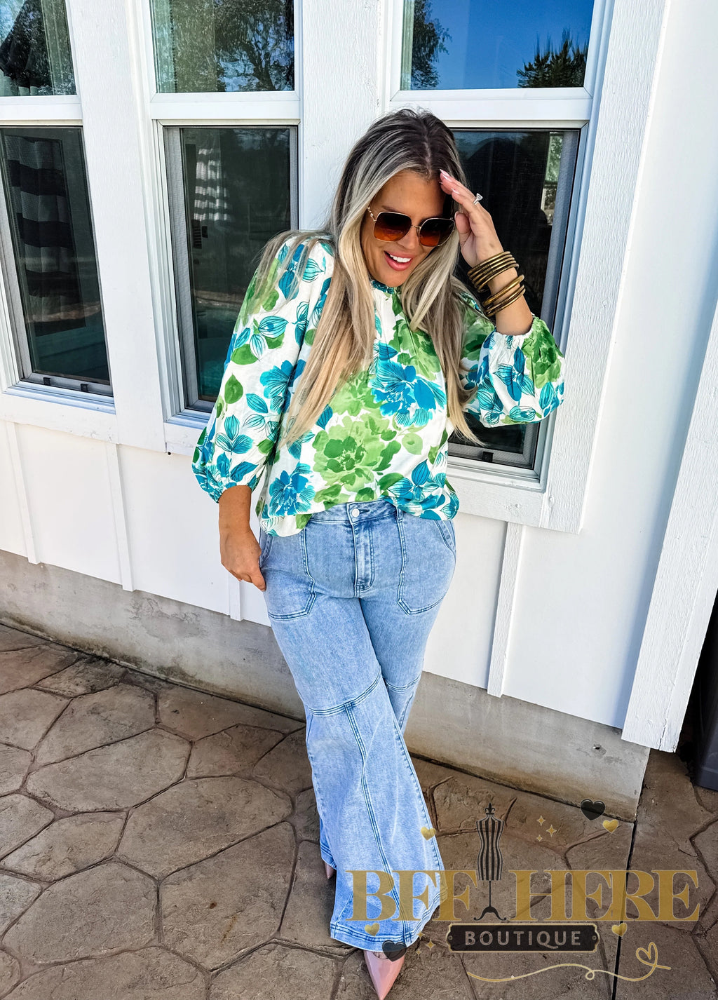 Abigail Floral Bubble Sleeve Top - BFF Here