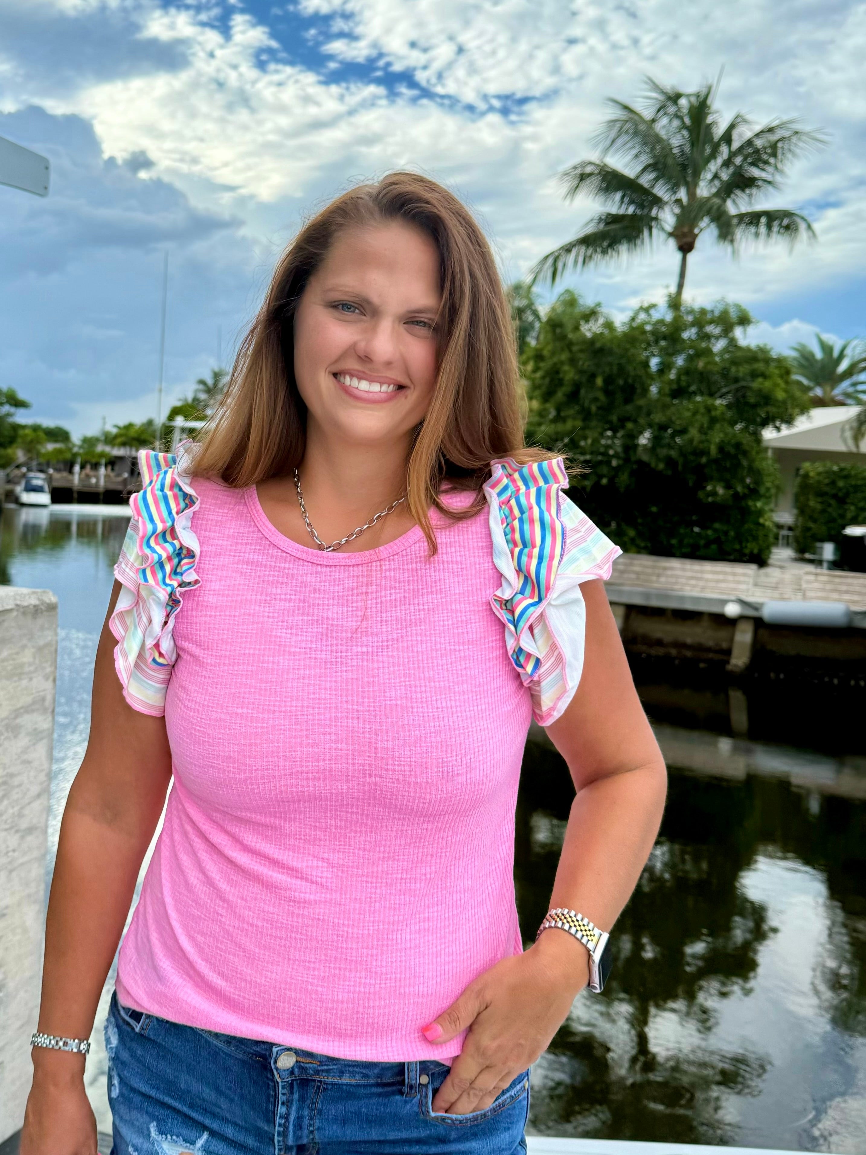 Candy Pop Ruffle Sleeve Tee - BFF Here