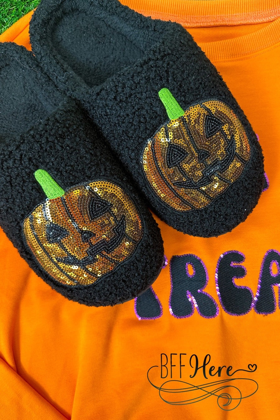 Pumpkin Sequin Slippers by Jess Lea - BFF Here