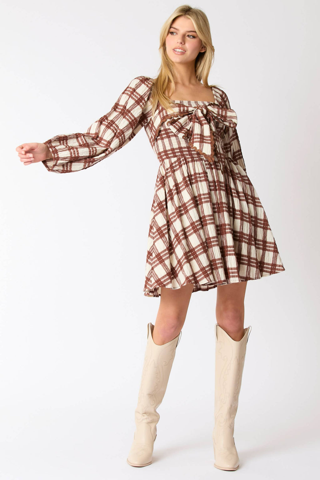 Check Pattern Tied Strap Detail on Bust Mini Dress - Preorders - BFF Here