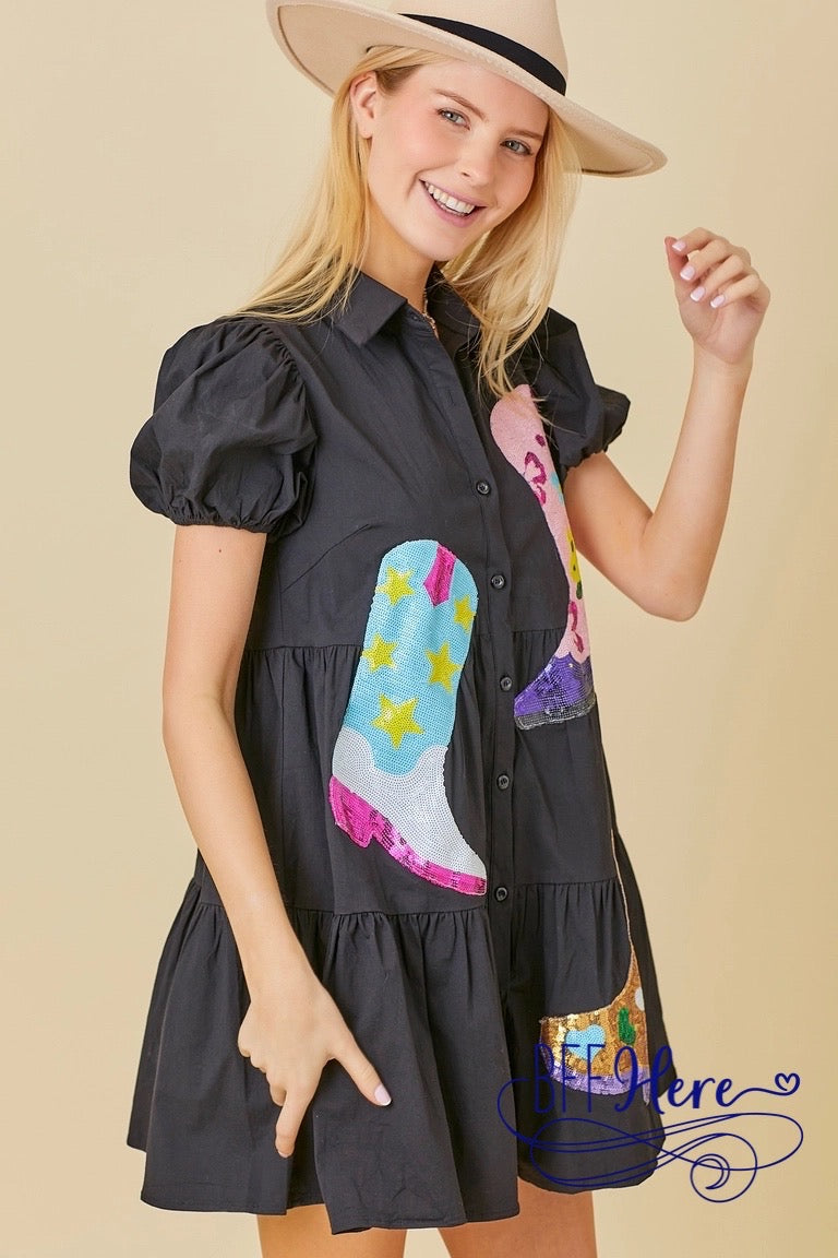 PREORDER: Midnight Sparkle: Black Dress with Sequin Boots (Ships Middle of February) - BFF Here
