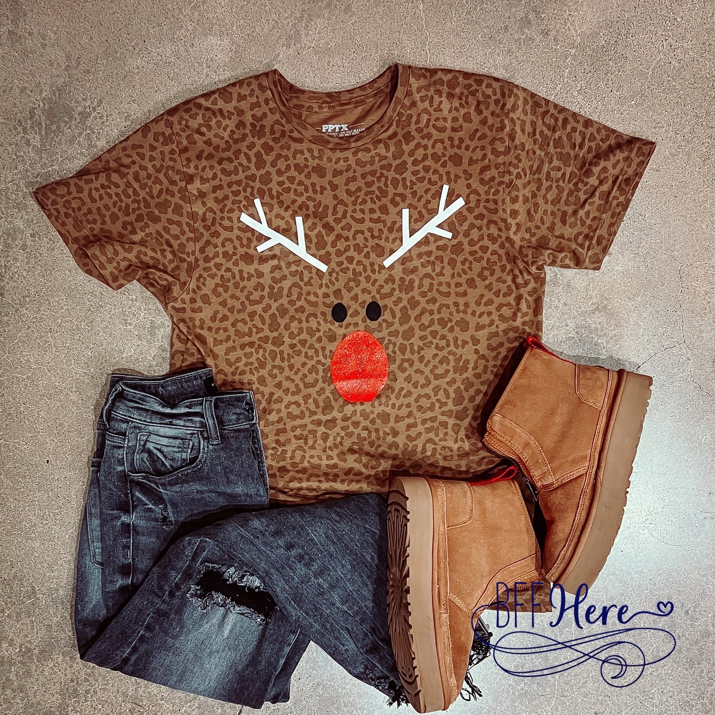 Rudolph’s Chic: Red Glitter-Nose Tee - BFF Here