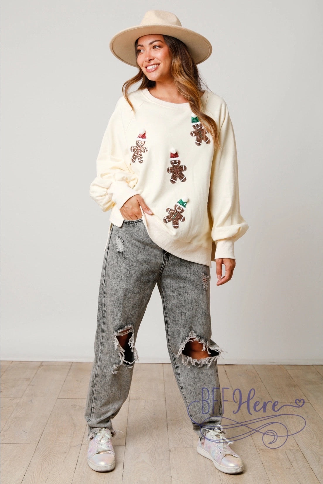 Sweet & Cozy: Christmas Gingerbread Man Holiday Sweatshirt - BFF Here