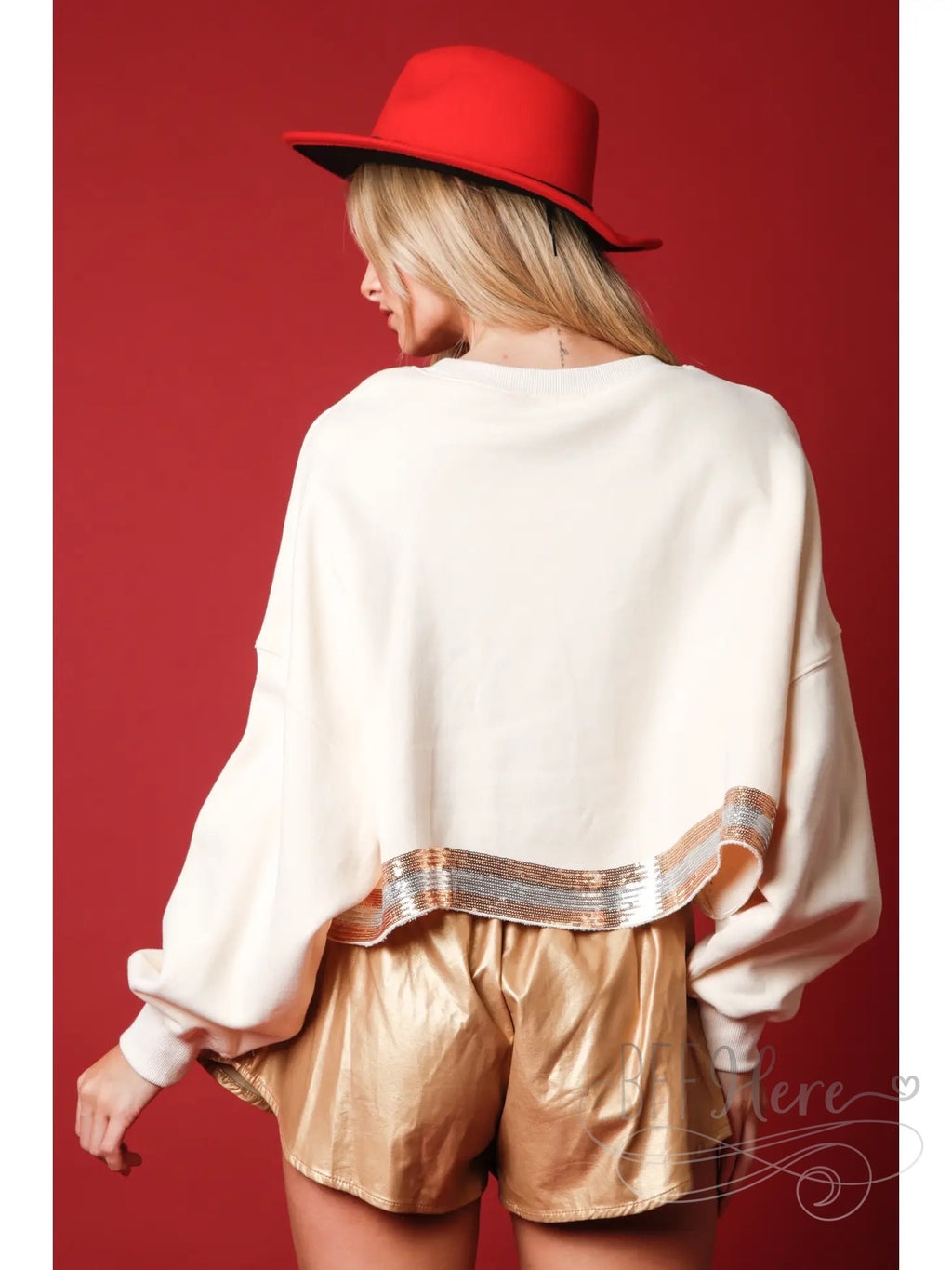 Shimmer & Cozy: Sequin-Trimmed Christmas Tree Faux Fur Sweatshirt - BFF Here