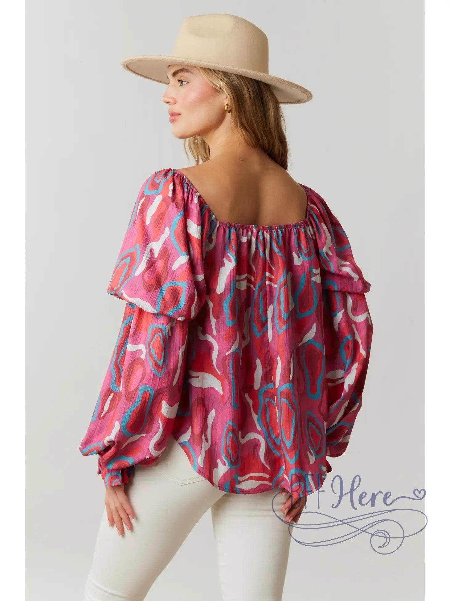 Urban Artistry: Camo Woven Top with Abstract Design - BFF Here